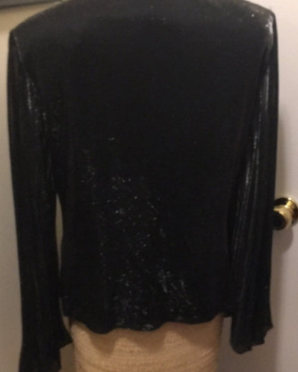 Vintage black silver shimmer rouched angel wing blouse