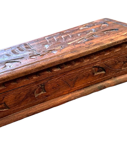 Vintage carved wood dark BIRD small trinket box