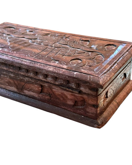 Vintage carved wood dark BIRD small trinket box