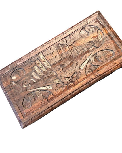 Vintage carved wood dark BIRD small trinket box