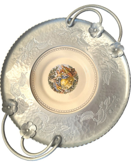 Vintage Limoges Aluminum & ceramic serving platter Farberware server