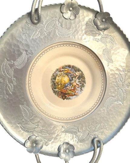 Vintage Limoges Aluminum & ceramic serving platter Farberware server