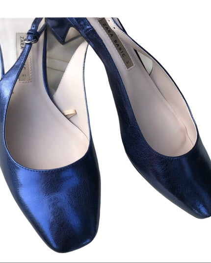 ZARA 💗 SALE 💗 Navy blue Metalic Sling back
