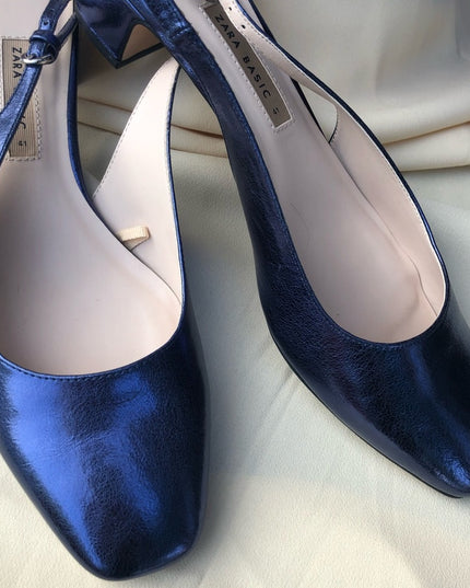 ZARA 💗 SALE 💗 Navy blue Metalic Sling back