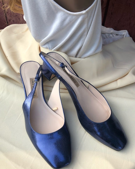 ZARA 💗 SALE 💗 Navy blue Metalic Sling back
