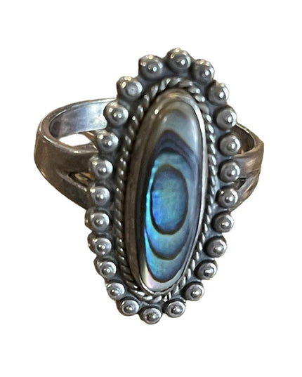 Vintage Native American Southwestern Abalone Sterling elongated ring sig…