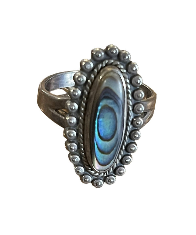 Vintage Native American Southwestern Abalone Sterling elongated ring sig…