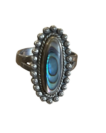 Vintage Native American Southwestern Abalone Sterling elongated ring sig…