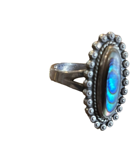 Vintage Native American Southwestern Abalone Sterling elongated ring sig…
