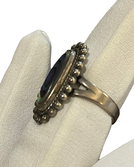 Vintage Native American Southwestern Abalone Sterling elongated ring sig…