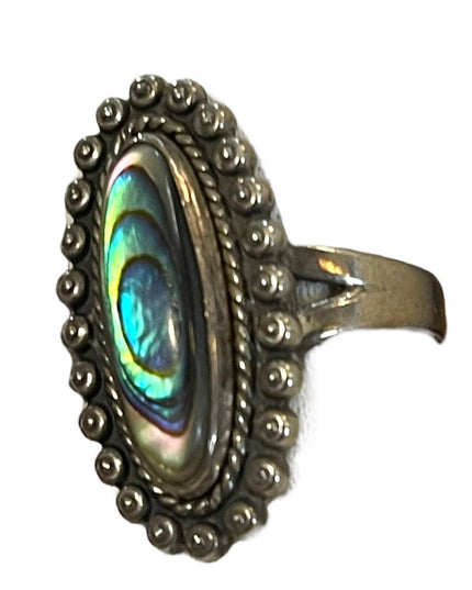Vintage Native American Southwestern Abalone Sterling elongated ring sig…