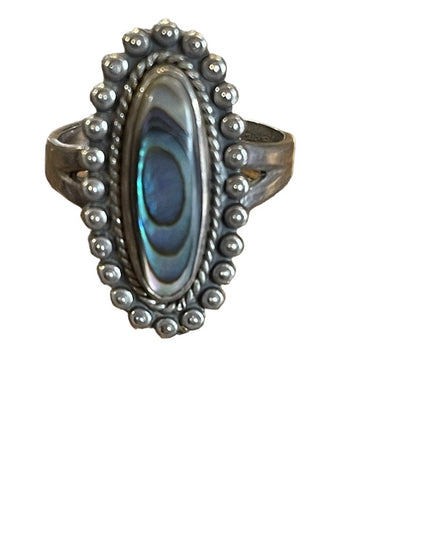 Vintage Native American Southwestern Abalone Sterling elongated ring sig…