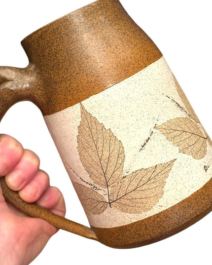 Bristol Leaf Wizard of clay large tankard style pottery coffee mug fall leaves