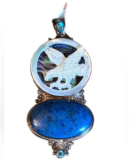 Sajen sterling silver 925 pearl eagle sodalite & abalone fancy necklace pendant