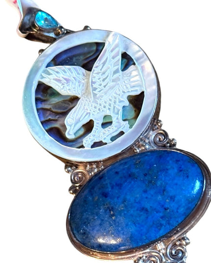 Sajen sterling silver 925 pearl eagle sodalite & abalone fancy necklace pendant