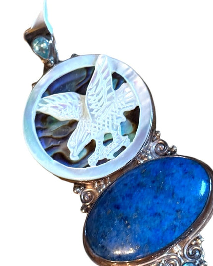 Sajen sterling silver 925 pearl eagle sodalite & abalone fancy necklace pendant