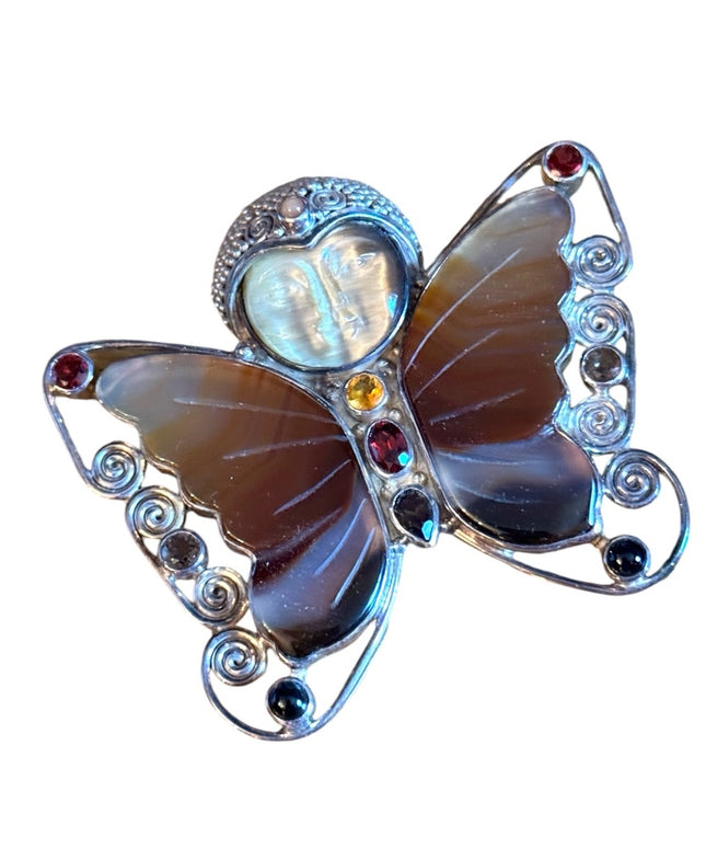 Sajen sterling silver 925 carnelian ruby garnet goddess pendant brooch