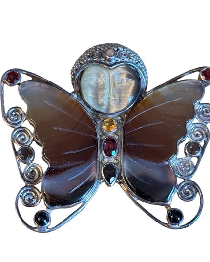 Sajen sterling silver 925 carnelian ruby garnet goddess pendant brooch