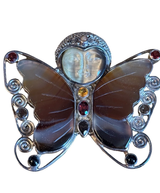 Sajen sterling silver 925 carnelian ruby garnet goddess pendant brooch
