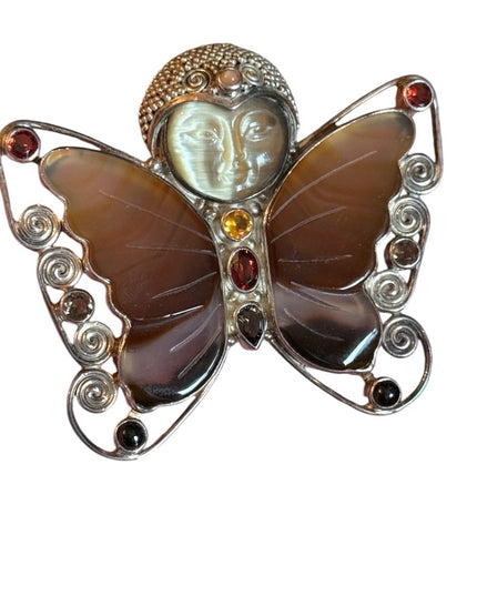 Sajen sterling silver 925 carnelian ruby garnet goddess pendant brooch
