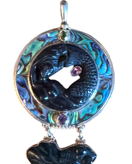Sajen 925 sterling silver lucky fish onyx abalone peridot necklace pendant