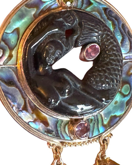 Sajen 925 sterling silver lucky fish onyx abalone peridot necklace pendant