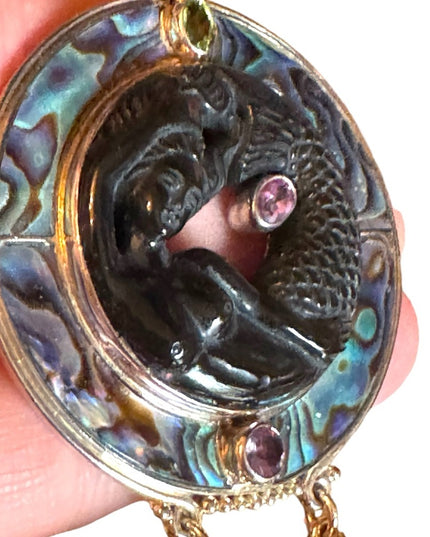 Sajen 925 sterling silver lucky fish onyx abalone peridot necklace pendant