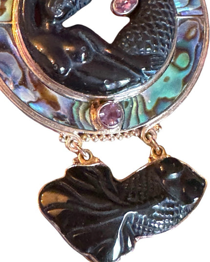 Sajen 925 sterling silver lucky fish onyx abalone peridot necklace pendant