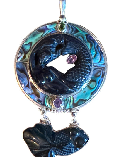 Sajen 925 sterling silver lucky fish onyx abalone peridot necklace pendant