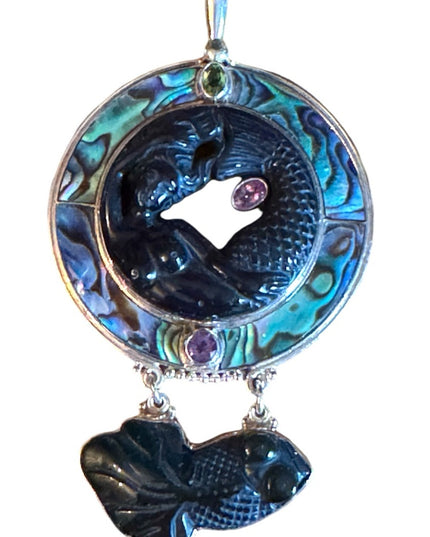 Sajen 925 sterling silver lucky fish onyx abalone peridot necklace pendant