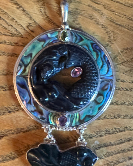Sajen 925 sterling silver lucky fish onyx abalone peridot necklace pendant