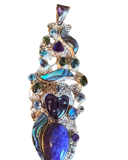 Sajen 925 sterling silver amethyst GODDESS amethyst abalone necklace pendant