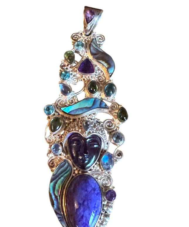 Sajen 925 sterling silver amethyst GODDESS amethyst abalone necklace pendant