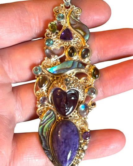 Sajen 925 sterling silver amethyst GODDESS amethyst abalone necklace pendant