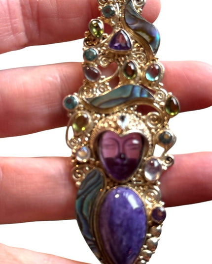 Sajen 925 sterling silver amethyst GODDESS amethyst abalone necklace pendant