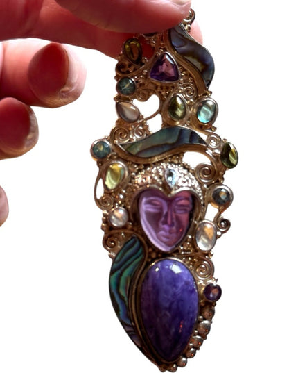 Sajen 925 sterling silver amethyst GODDESS amethyst abalone necklace pendant