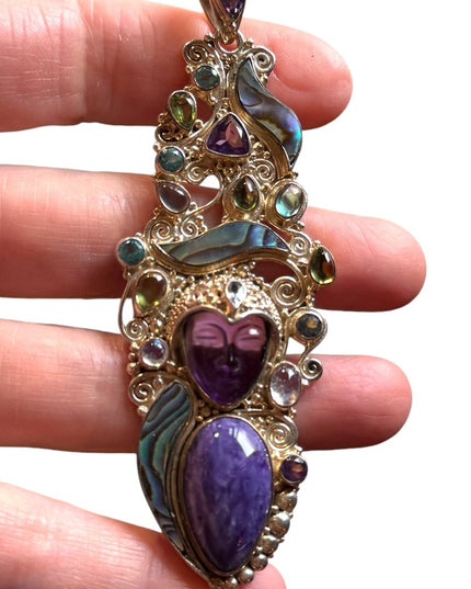 Sajen 925 sterling silver amethyst GODDESS amethyst abalone necklace pendant