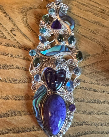 Sajen 925 sterling silver amethyst GODDESS amethyst abalone necklace pendant