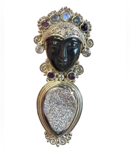 Sajen stunning sterling silver 925 druzy gemstone GODDESS pendant brooch lovely