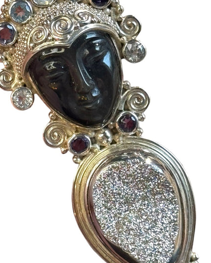 Sajen stunning sterling silver 925 druzy gemstone GODDESS pendant brooch lovely