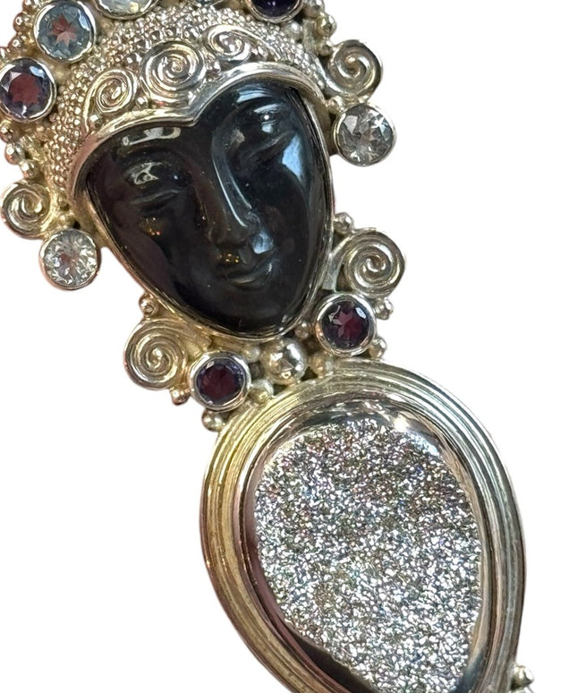Sajen stunning sterling silver 925 druzy gemstone GODDESS pendant brooch lovely