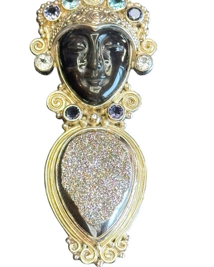 Sajen stunning sterling silver 925 druzy gemstone GODDESS pendant brooch lovely