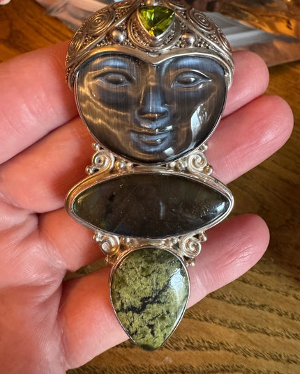 Sajen sterling silver 925 gemstone Bali fancy Goddess pendant brooch