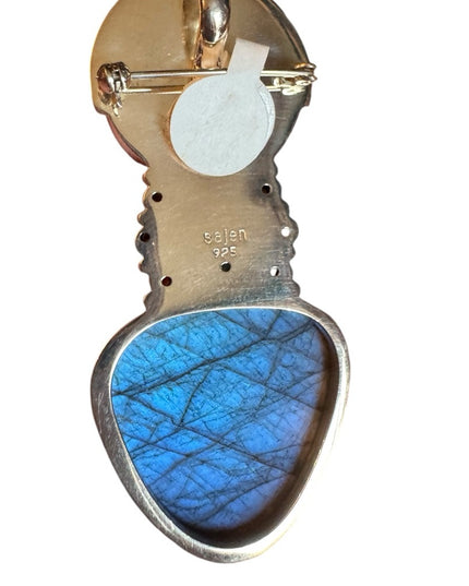Sajen sterling silver 925 Tiger eye lagradoritw druzy GODDESS pendant brooch