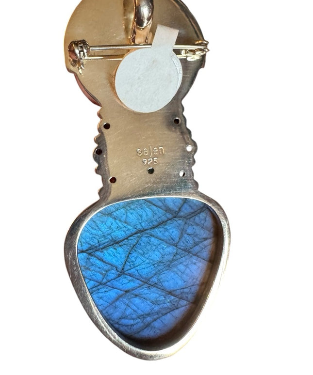 Sajen sterling silver 925 Tiger eye lagradoritw druzy GODDESS pendant brooch