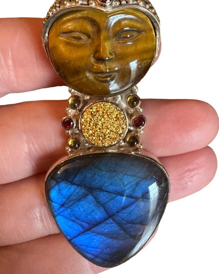 Sajen sterling silver 925 Tiger eye lagradoritw druzy GODDESS pendant brooch
