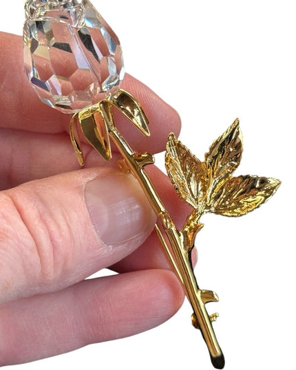 Vintage crystal swarovski glass rose 🌹 brooch 24k gold plated