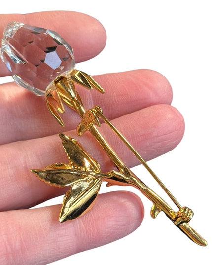 Vintage crystal swarovski glass rose 🌹 brooch 24k gold plated