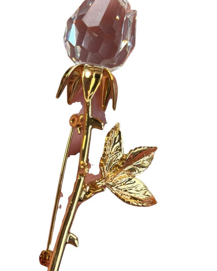 Vintage crystal swarovski glass rose 🌹 brooch 24k gold plated