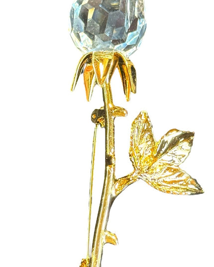 Vintage crystal swarovski glass rose 🌹 brooch 24k gold plated